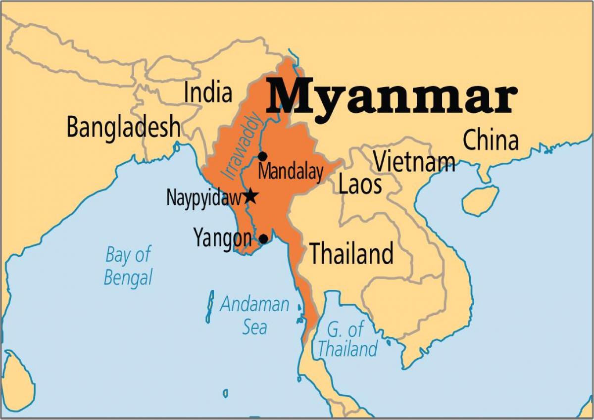 placering af Myanmar i verden kort