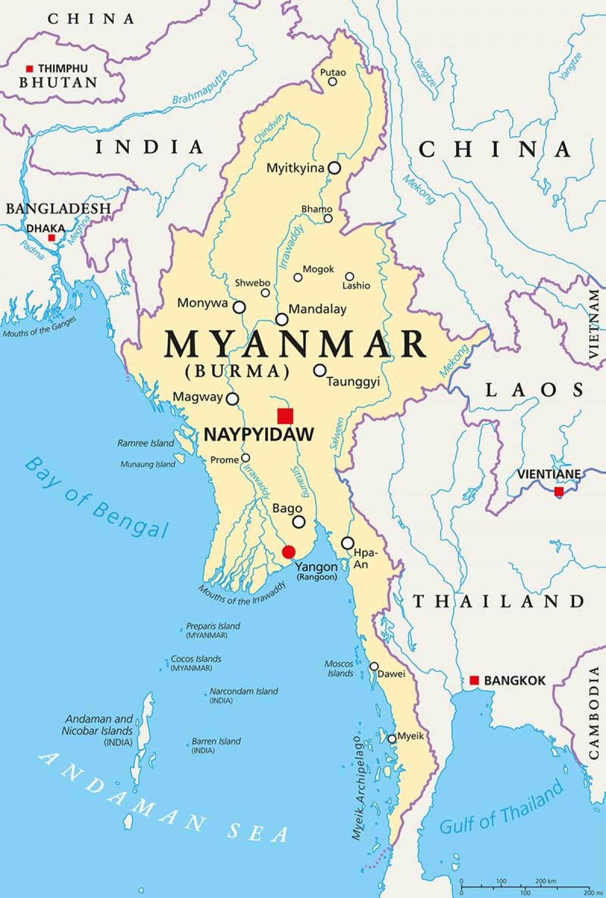 Myanmar land kort