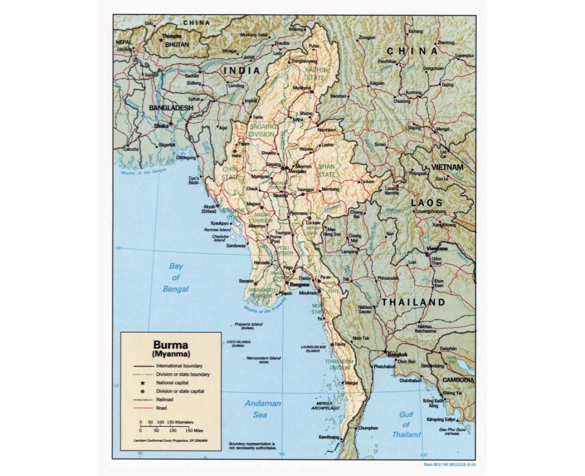 kort over Myanmar med byer